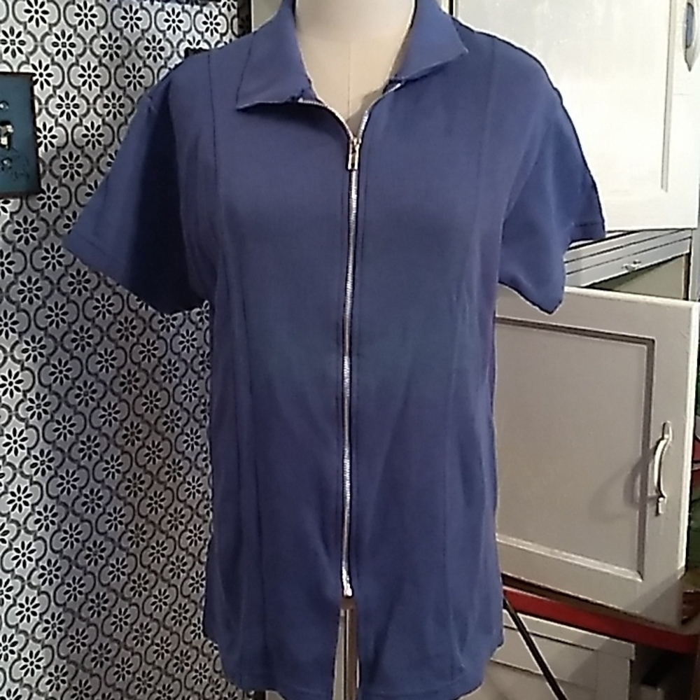 New deadstock blue zipper blouse vintage 1990s Y2K large